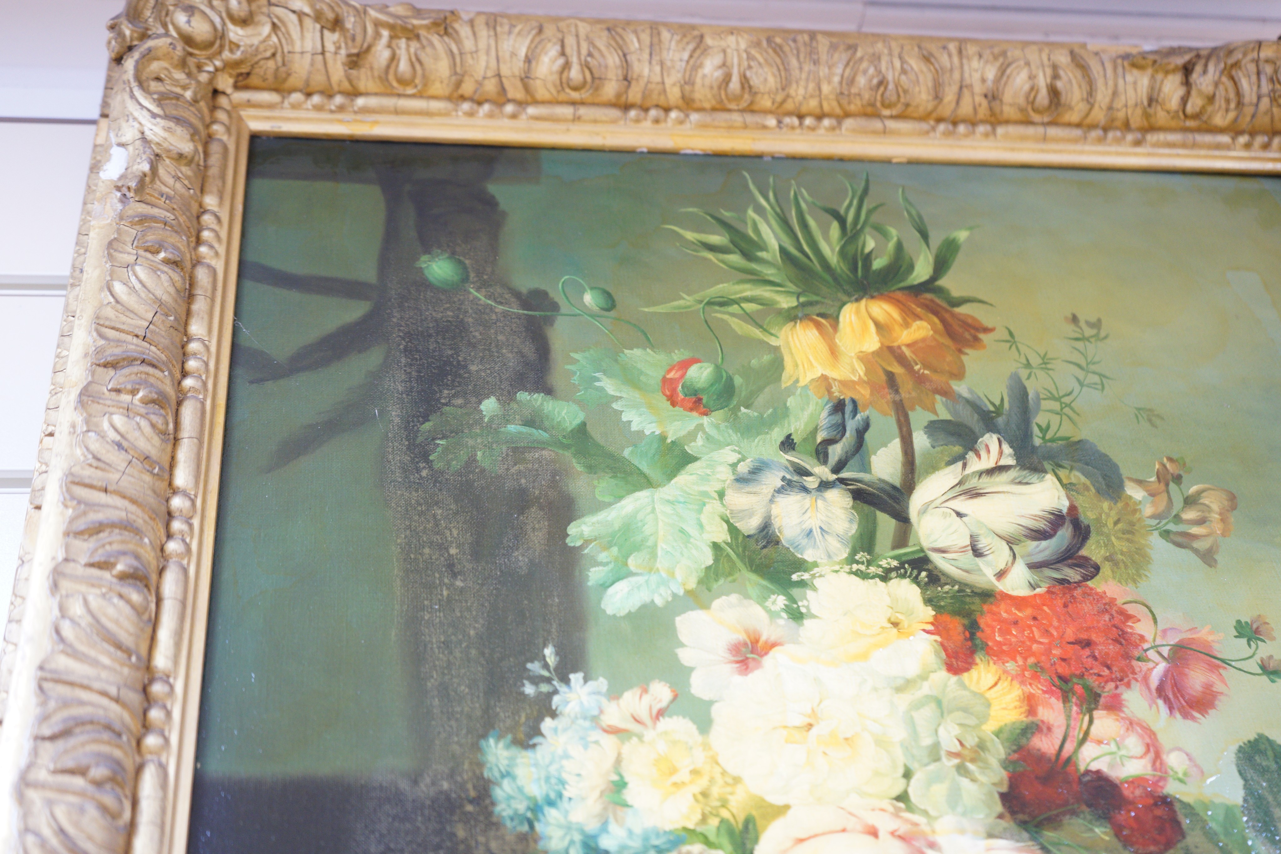 Continental School, oleograph, Still life of flowers in a vase, 61 x 50cm